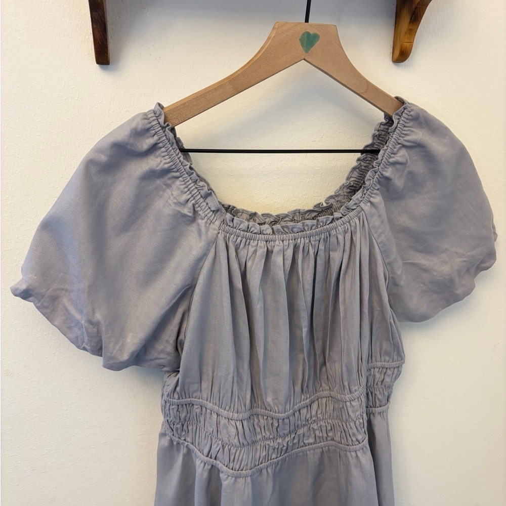 Torrid Linen Blend Puff Sleeve Shirred Bodice Blouse Lavender Grey Size 0 - Picture 3 of 8